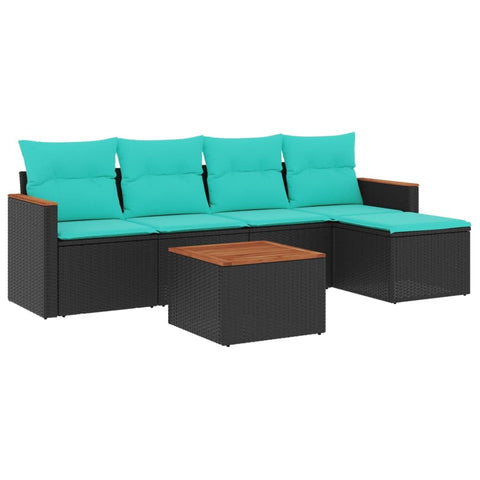 vidaXL Patio Sofa Set with Cushions 6 Piece, Outdoor Conversation Set with Storage, Patio Furniture Set, Modern Style, Black Poly Rattan