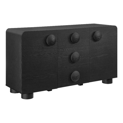 Modway Sonnet Retro Curved Sideboard in Black – 57 Inch Modern Buffet Cabinet with Circle Knobs – Credenza Cabinet with 3 Drawers – TV Stand Media Cabinet for Living Room, Home Office, Lounge Area