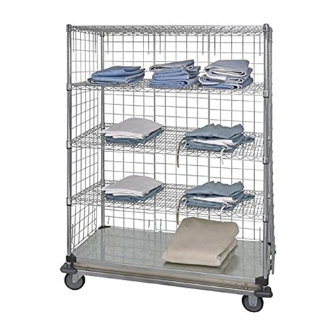 QUANTUM STORAGE SYSTEMS WRDBS4-63-2436EP-5 Solid Wire Dolly Base Enclosure Panels Cart Shelves Chrome 5 Shelves 69" H x 36" W x 24" D