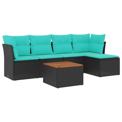 vidaXL Patio Sofa Set with Cushions 6 Piece, Outdoor Conversation Set, Patio Furniture Set for Balcony Garden, Modern Style, Black Poly Rattan