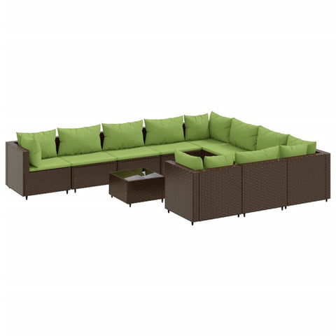 vidaXL Patio Sofa Set 11 Piece Brown - Poly Rattan Outdoor Furniture Lounge/Garden Seats with Cushions, Tempered Glass Tabletop