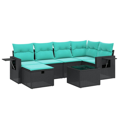 vidaXL Patio Sofa Set with Cushions 7 Piece, Outdoor Conversation Set, Sectional Sofa for Balcony Garden, Modern Style, Black Poly Rattan