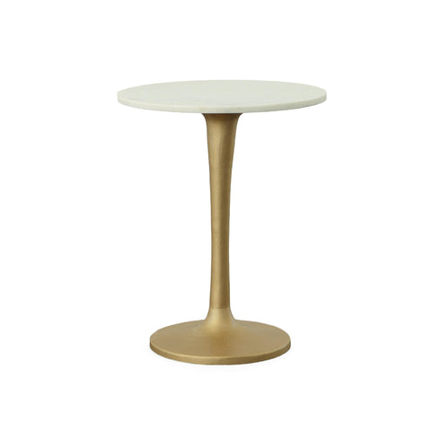 Piuma Marble Top Accent Table - White/Antique Gold