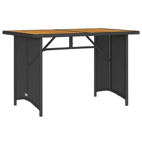 vidaXL Patio Table - Outdoor Furniture, Black Poly Rattan, Wood Top, Garden Deck, 43.3" x 26.8" x 27.6"