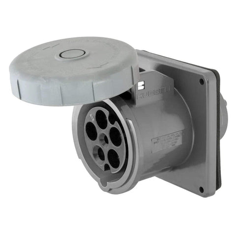 Hubbell Wiring Systems M5100R9 Ship-to-Shore Nylon Dockside Single Receptacle, 4 Pole, 5 Wire, 100 Amps, 120/208V AC, 3 Phase, 4.88" Mounting Hole Diameter, Gray