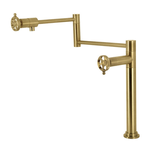 Kingston Brass KS4707RKX Webb Two-Handle 1-Hole Deck Mount Pot Filler Faucet with Knurled Handle in Brushed Brass