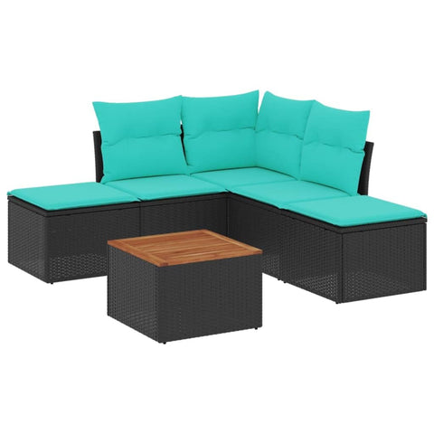 vidaXL Patio Sofa Set with Cushions 6 Piece, Outdoor Conversation Set, Patio Furniture Set for Balcony Garden, Modern Style, Black Poly Rattan