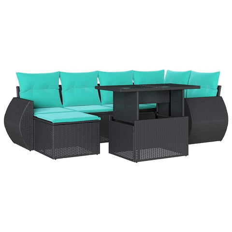 vidaXL 7 Piece Garden Sofa Set with Cushions Black Poly Rattan