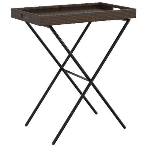 vidaXL Folding Tray Table - Brown Poly Rattan, Removable Tabletop, Foldable & Portable TV Dinner Table for Garden, Patio, Outdoor - 25.6"x15.7"x29.5"