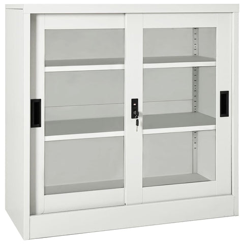 SKM Sliding Door Cabinet Light Gray 35.4"x15.7"x35.4" Steel