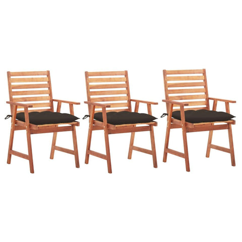vidaXL 3X Solid Acacia Wood Patio Dining Chairs with Cushions Garden Outdoor Terrance Balcony Furniture Wooden Dinner Dining Seating Chairs