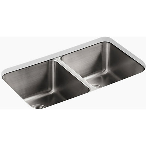 Kohler K-3171-NA 32" 2-Bowl Equal Squared Kitchen Sink Stainless Steel