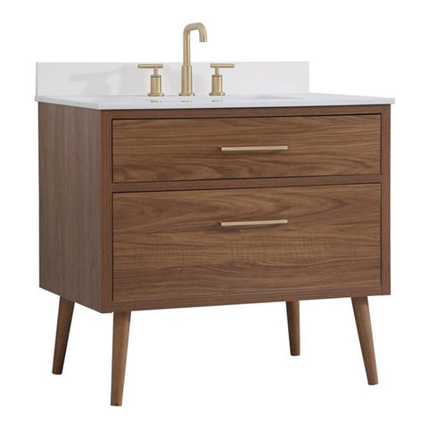 Elegant Decor Boise 36" MDF Wood Bathroom Vanity with Backsplash in Walnut Brown