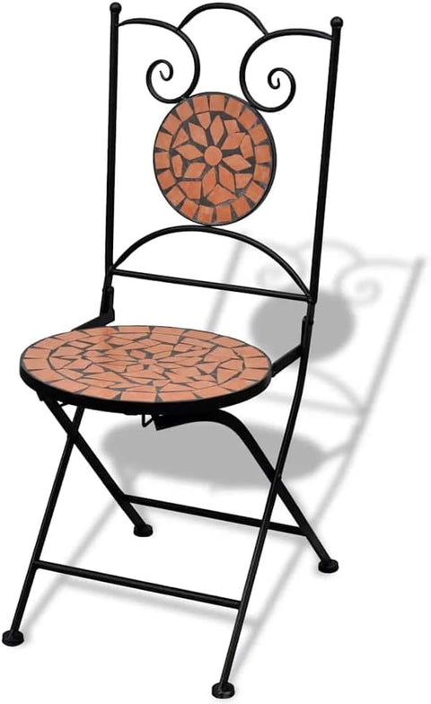 vidaXL Folding Bistro Chairs 2 Pcs, Folding Metal Bistro Outdoor Chair for Patio, Wooden Patio Chair for Deck Front Porch, Ceramic Terracotta