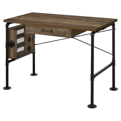 Acme Endang Wooden Top Writing Desk in Weathered Oak and Black
