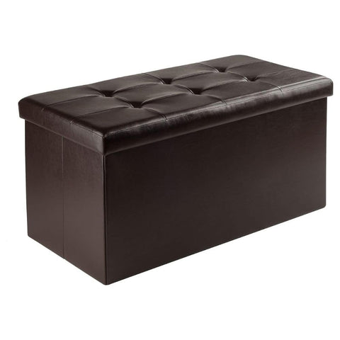 Oakestry Ashford Wide Ottoman Chocolate Faux Leather Stylish and Practical Ottoman with Hidden Elegant Design for Living Room Bedroom or Entryway Spacious Compartment