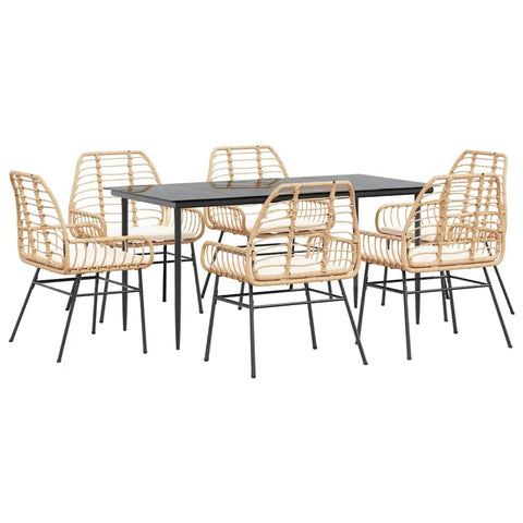 vidaXL 5-Piece Patio Dining Set - Brown PE Rattan Outdoor Furniture w/Tempered Glass Table for Garden, Backyard, and Deck - Includes Cushions
