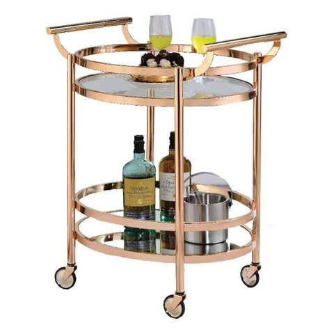 Acme Lakelyn Serving Cart in Clear Glass and Rose Gold