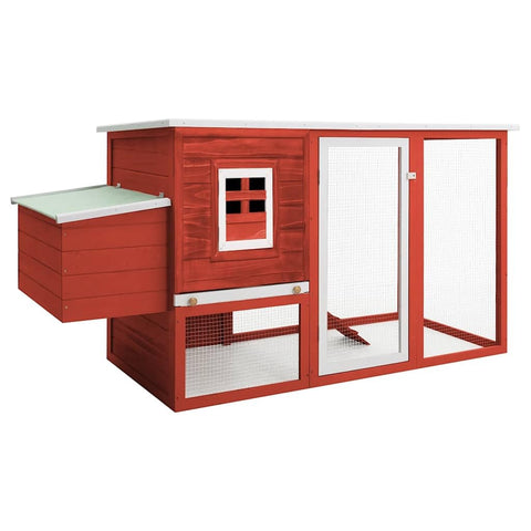 vidaXL Outdoor Chicken Cage/Hen House with Egg Cage - Durable Pine Wood Construction with Waterproof Roof, Iron Wire Mesh & Easy Maintenance - Red and White