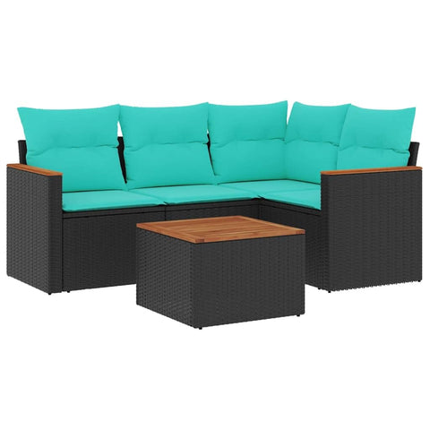vidaXL 5 Piece Garden Sofa Set with Cushions Black Poly Rattan