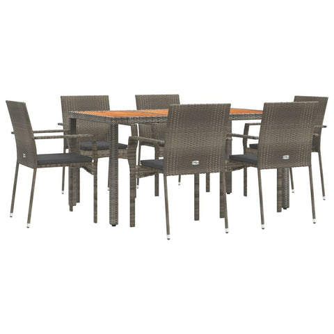 vidaXL 5-Piece Outdoor Patio Dining Set â€“ Weather- Gray Poly Rattan Furniture with Cushions, Acacia Wood Tabletop â€“ Modern Lounge Set for Garden Comfort and Style