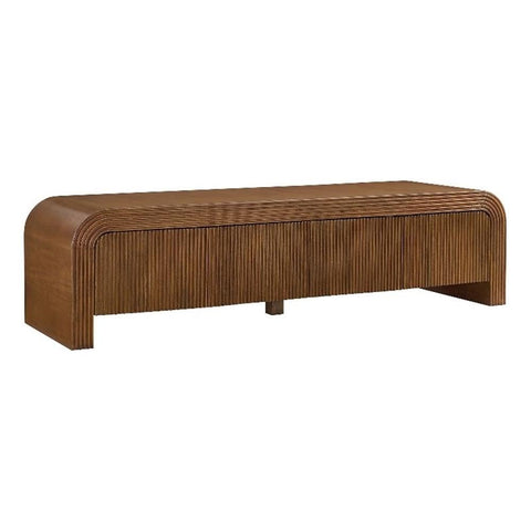 Modway Waterflute 68 Inch Modern Fluted TV Stand in Walnut – Low-Profile Entertainment Console with Adjustable Shelves – Wood Media Cabinet with Cable Management for Living Room