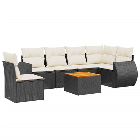 vidaXL Patio Sofa Set with Cushions 7 Piece, Outdoor Conversation Set, Sectional Sofa for Balcony Garden, Modern Style, Black Poly Rattan