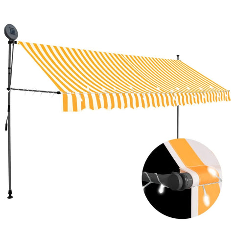 vidaXL Manual Retractable Awning with LED Lights, 157.5" - White and Orange