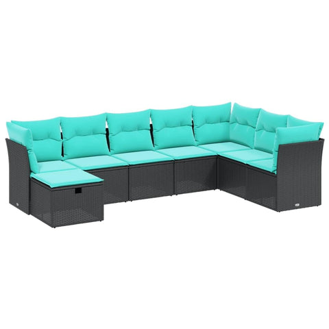 vidaXL Patio Sofa Set with Cushions - 8 Piece Black PE Rattan Modern Outdoor Furniture for Patio, Deck, or Garden - UV, Removable Covers - 24.4"x24.4"x27.2"