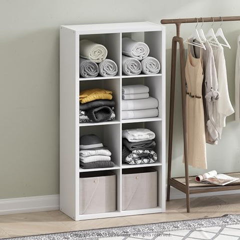 Furinno Cubic Open Back Multipurpose Clothing  and Closet Storage Organizer Shelf 8-Cube White