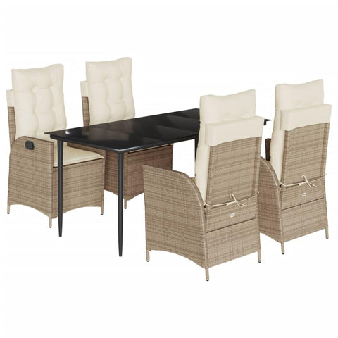 vidaXL - 5 Piece Patio Dining Set with Cushions - Beige Poly Rattan Outdoor/Garden/Backyard Furniture with Tempered Glass Tabletop