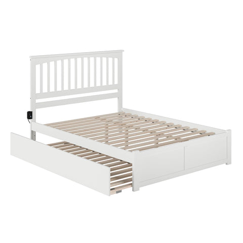 AFI Mission Solid Wood King Platform Bed with Footboard and Twin XL Trundle in White