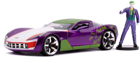 Jada Toys Hollywood Rides DC Comics Joker & 2009 Chevy Corvette Stingray Concept Die-Cast Car, 1:24 Scale Vehicle with 2.75" Die-Cast Collectible Figure 31199