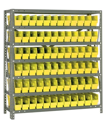 Quantum Storage Systems 1239-100YL Steel Shelving Unit with 4" Shelf Bins, 12" D x 36" W x 39" H, Yellow