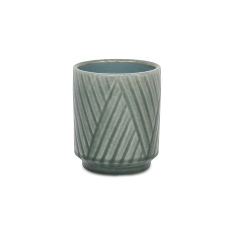 Cheungs Parlora Crossed Diagonal Pattern Straight Side Ceramic Pot - Small - Green