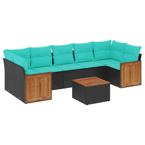 vidaXL 8 Piece Garden Sofa Set with Cushions Black Poly Rattan