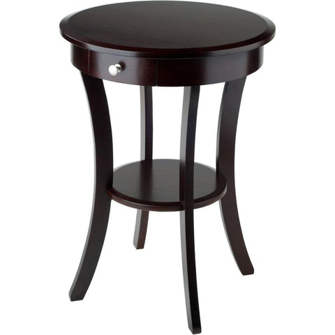 Oakestry Sasha Wooden Accent Table with Round Top and Curved Legs Compact Freestanding Side Table Finished in Deep Cappuccino Color Ideal for Living Room Bedroom or Study
