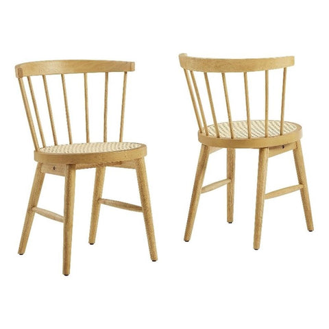 Modway Lykke Spindle Back Dining Chairs in Natural with Cane Seats – Modern Windsor Rattan Set of 2 Dining Chairs for Kitchen or Dining Room – Curved Back Accent Chair Set