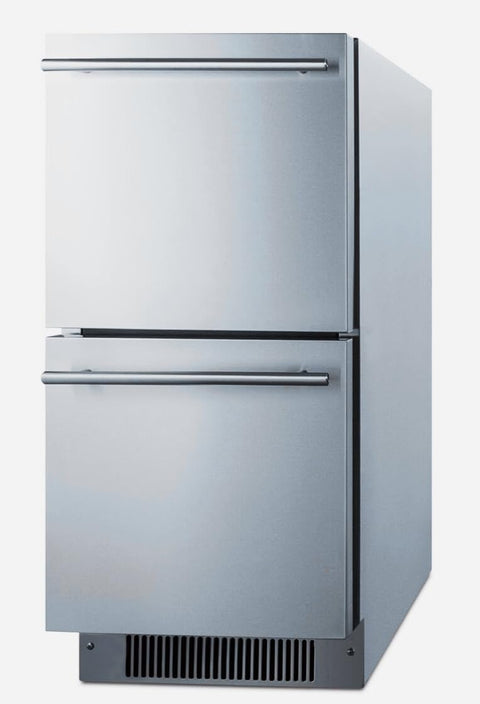 Summit 15” Two Drawer Refrigerator, Indoor or Outdoor Refrigerator, 2.76 cu.ft. Capacity, ADA Compliant, ENERGY STAR, Stainless Steel, Panel Ready Capable*- ADRD15 (*Panels not included)