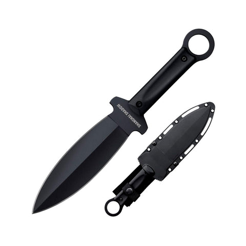 Cold Steel Shanghai Shadow 7" Durable Fixed Blade High-Carbon 1055 Steel Spear Point Multi-Purpose Tactical Outdoor Hunting Knife, 6 1/4" Handle, Resistant Secure-Ex Sheath