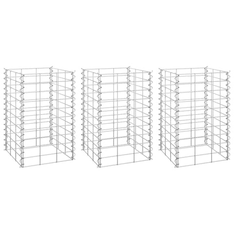 vidaXL Gabion Raised Beds, 3 pcs, Iron, 11.8"x11.8"x19.7", Silver, Weather-Proof, Stable & Durable, for Garden Construction, Easy Assembly, High Load Capacity, Flexible Design