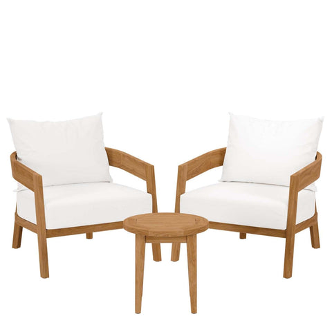 Modway Brisbane 3-Piece Teak Wood Outdoor Patio Set in Natural/White