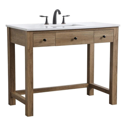 Elegant Lighting VF14842 Hudson 42" Free Standing Single Basin Vanity Set with Cabinet and Marble Vanity Top - Natural Oak