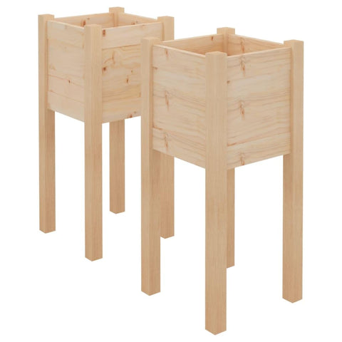 vidaXL Durable Solid Wood Pine Garden Planters, Set of 2, Weather-, Ideal for Outdoor Use, 12.2"x12.2"x27.6" Brown Square Planters for Flowers and Plants