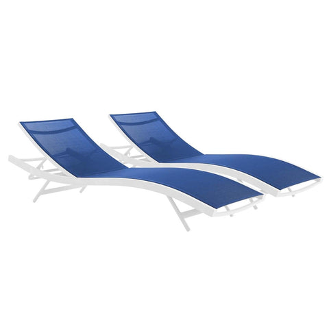 Modway Glimpse Outdoor Patio Mesh Chaise Lounge Set of 2 in White Navy