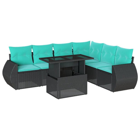 vidaXL 7 Piece Garden Sofa Set with Cushions Black Poly Rattan