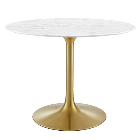 Modway Lippa 40" Mid-Century Dining Table with Round Artificial Marble Top in Gold White