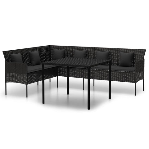 vidaXL Black Poly Rattan Patio Dining Set - Outdoor Conversation Furniture with Cushions, Powder-Coated Steel Frame