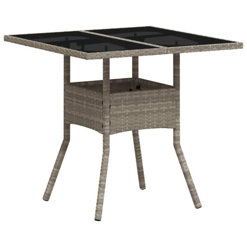 vidaXL Light Grey Garden Table with Tempered Glass Top 31.5X31.5X29.5In Durable Powder Coated Steel Frame Perfect for Outdoor Dining in Or Patio Seats Up to 4 People Tables Furniture Poly Rattan