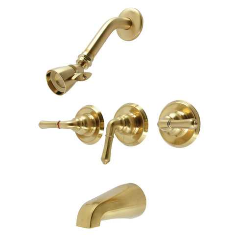 Kingston Brass KB237 Magellan Triple-Handle Tub and Shower Faucet in Brushed Brass